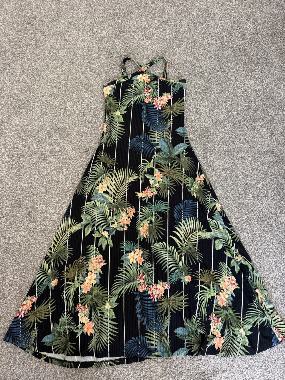 Black Tropical Floral Maxi Dress